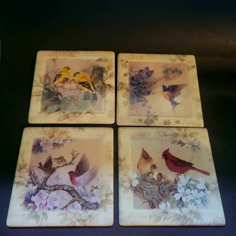 Set of Four Decorative Square Tiles. A Collectible Series by Artist Lena Liu